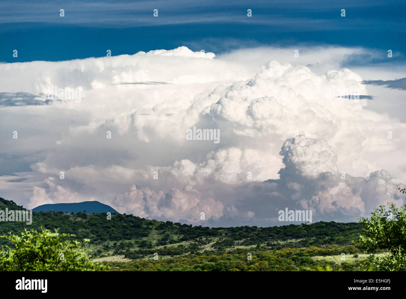 Wolkenformationen über Nambiti Reserve, Kwa-Zulu Natal, Südafrika Stockfoto
