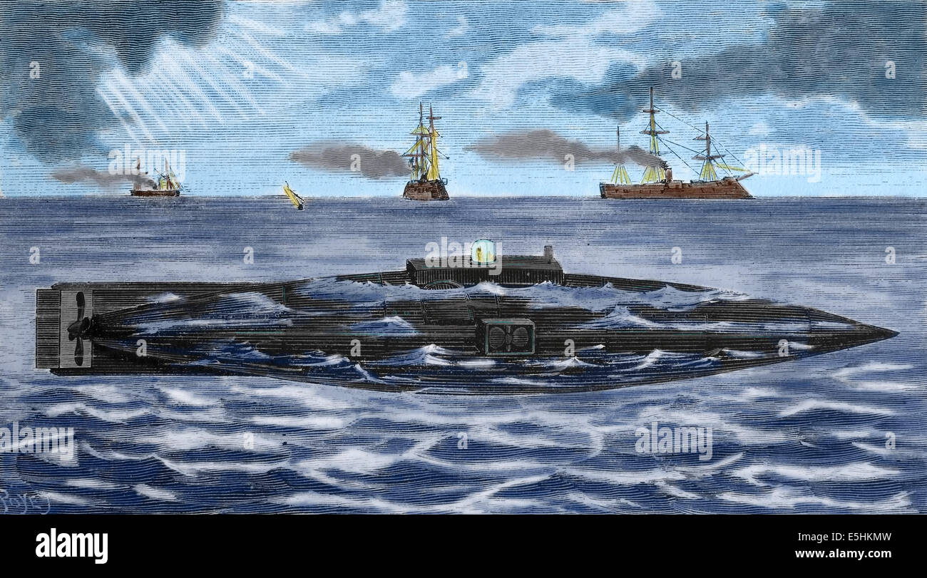 U-Boot. Gravur. Spätere Färbung. Stockfoto