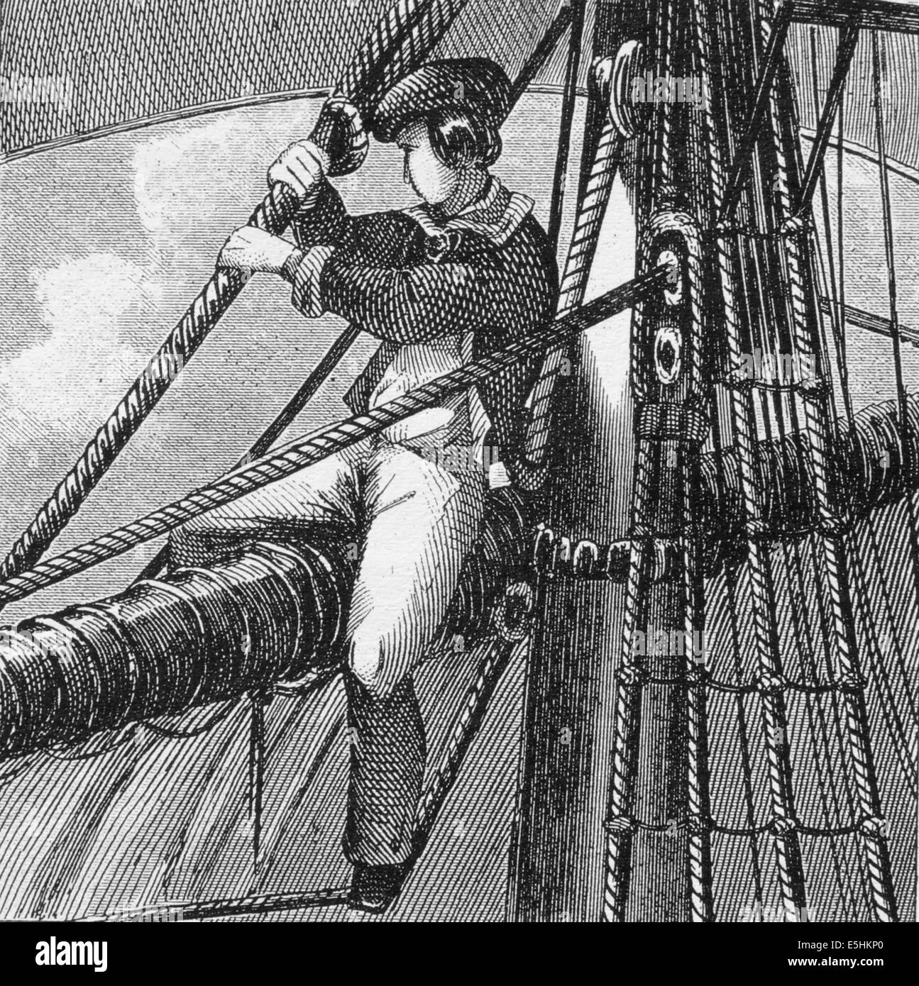 Look-Out aus dem Topsail Hof. des 19. Jahrhunderts. Gravur. Stockfoto