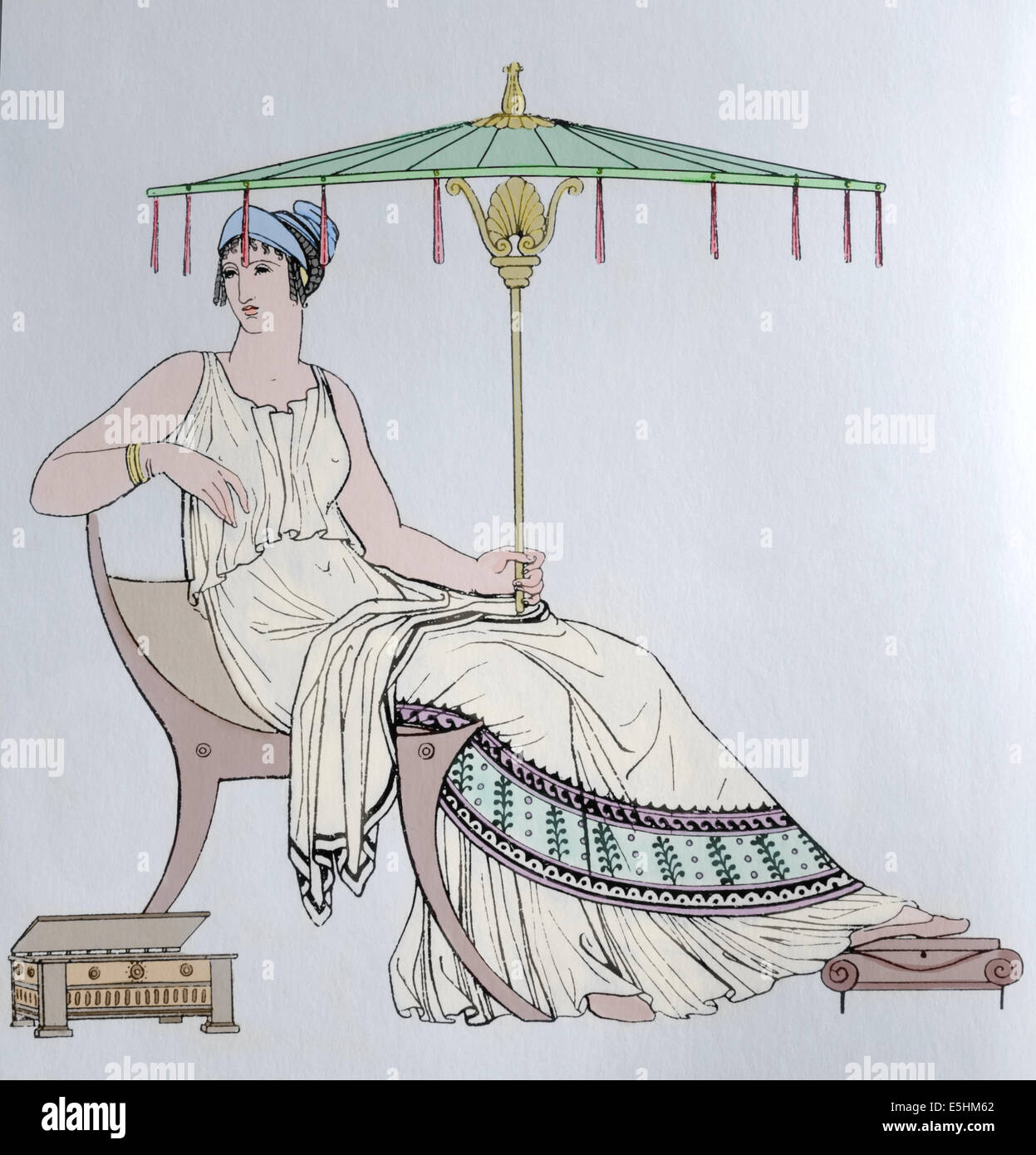 Antiken Griechenland. Frauentracht. Gravur des 19. Jahrhunderts. Farbe. Stockfoto