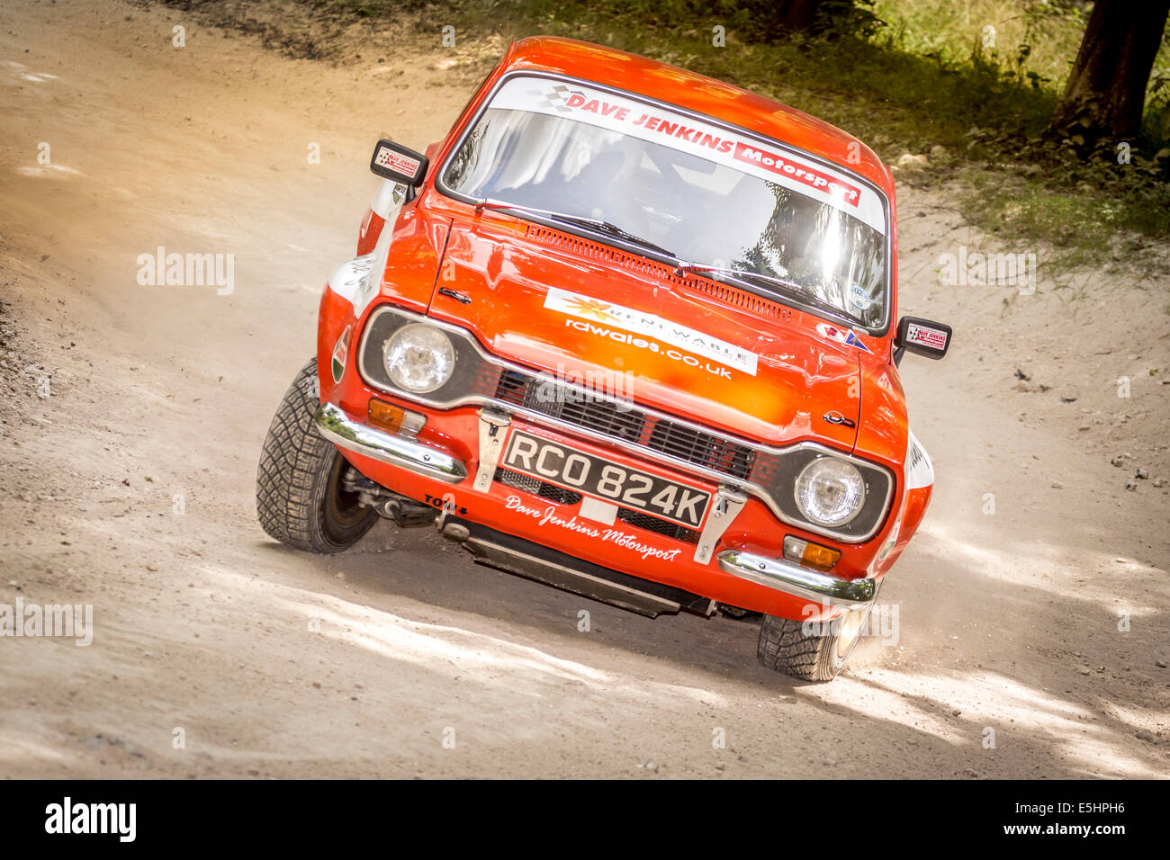 1972 Ford Escort MkI RS1600 mit Fahrer Huw Davies auf den Wald zu inszenieren auf der 2014 Goodwood FEstival of Speed, Sussex, UK. Stockfoto