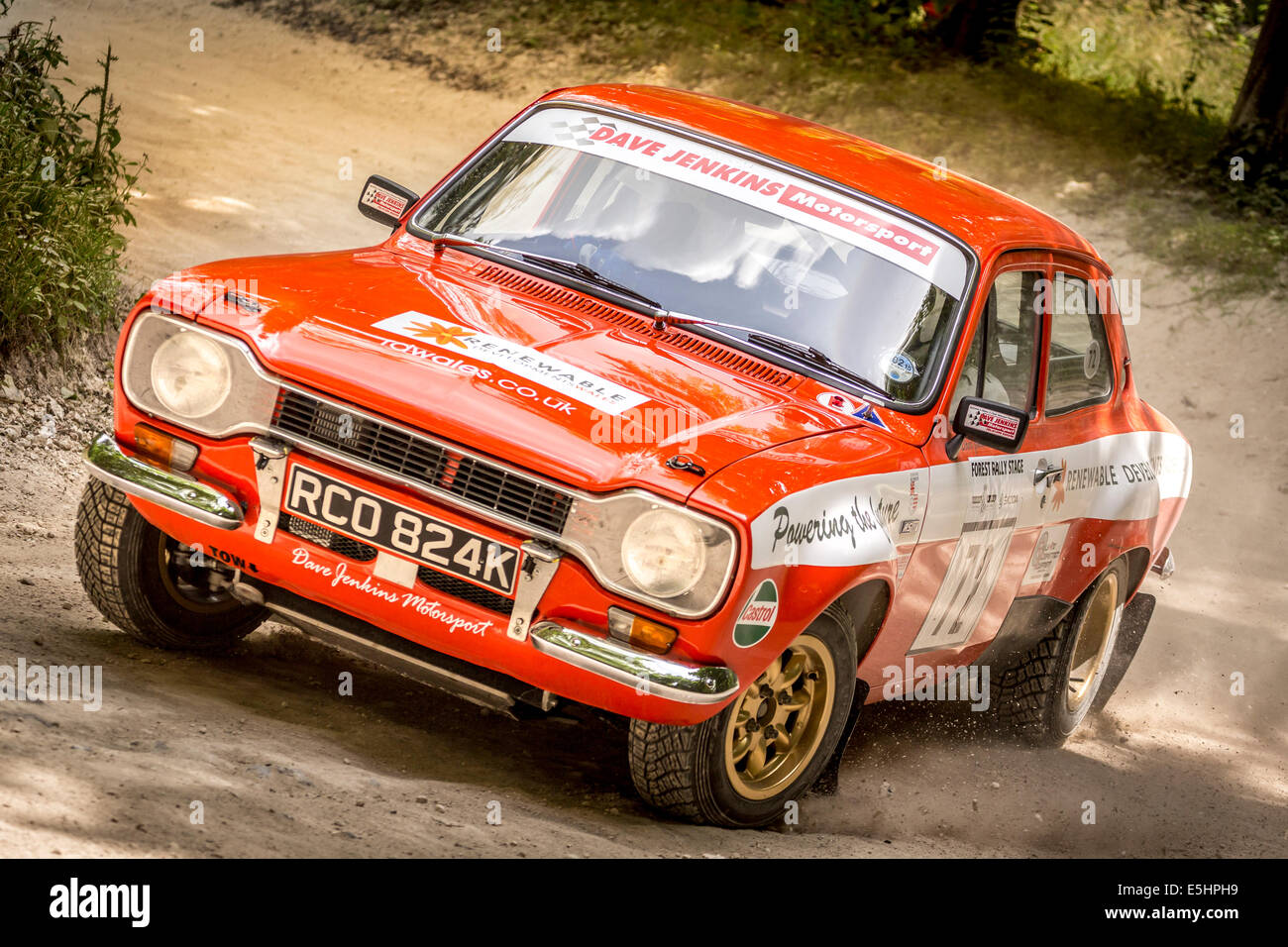 1972 Ford Escort MkI RS1600 mit Fahrer Huw Davies auf den Wald zu inszenieren auf der 2014 Goodwood FEstival of Speed, Sussex, UK. Stockfoto