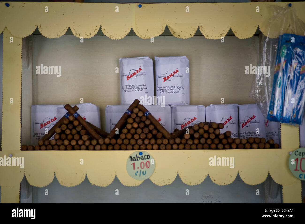 Authentische kubanische Zigarren zu verkaufen und auf dem Display in einem Geschäft in Havanna, Kuba Stockfoto