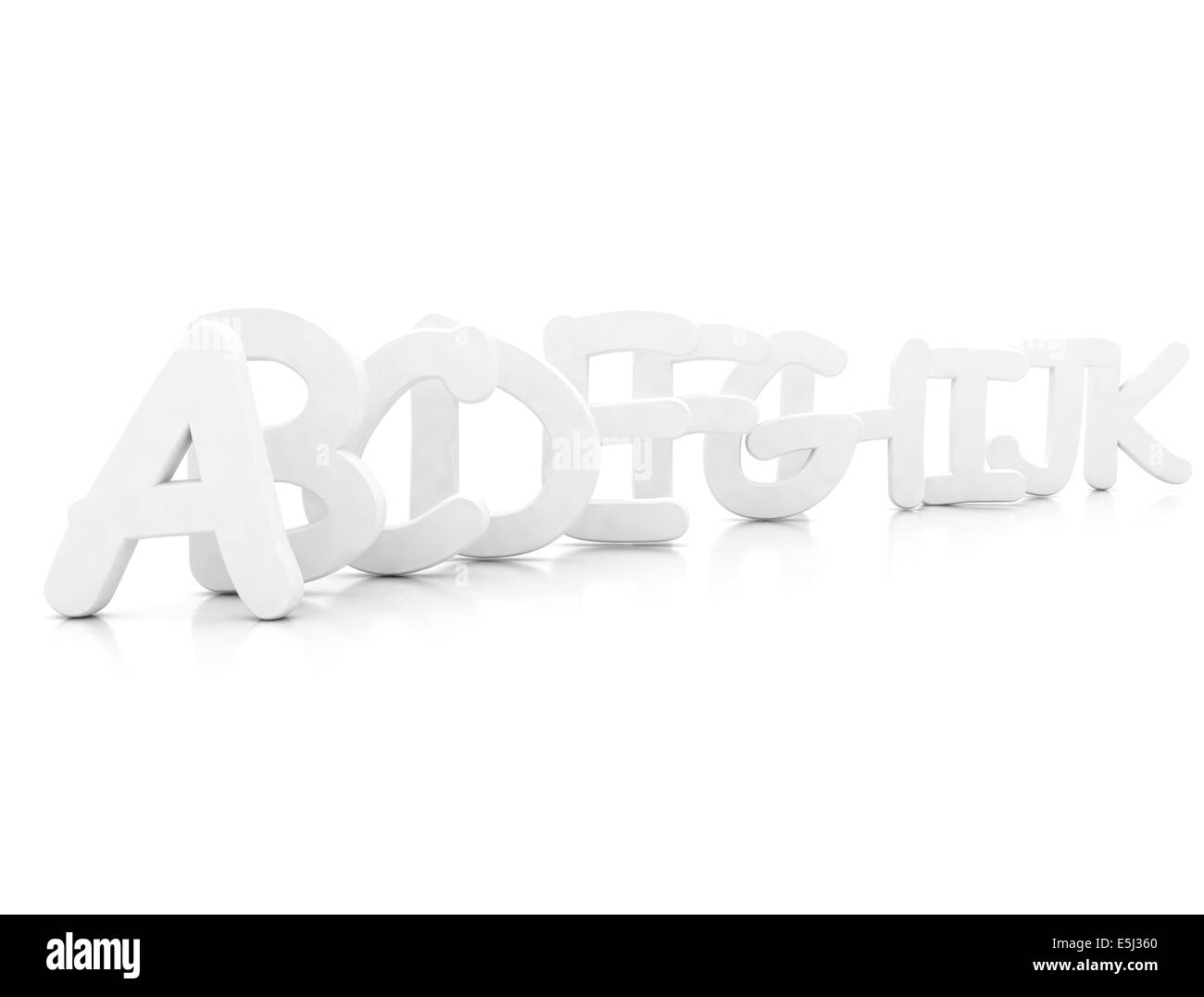 3D-Buchstaben auf weißem Hintergrund Stockfoto