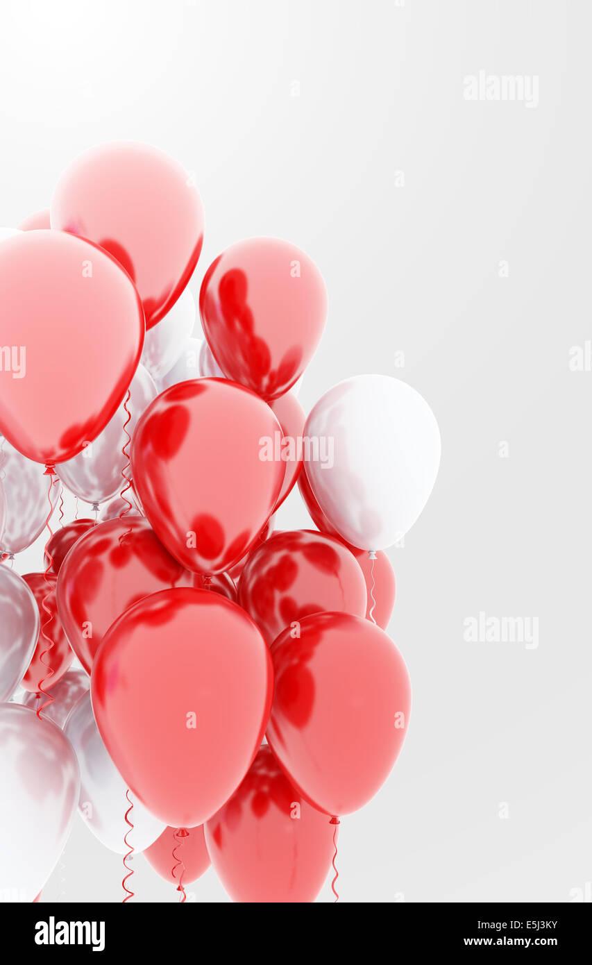 Rote und weiße Luftballons Feier Hintergrund Stockfoto