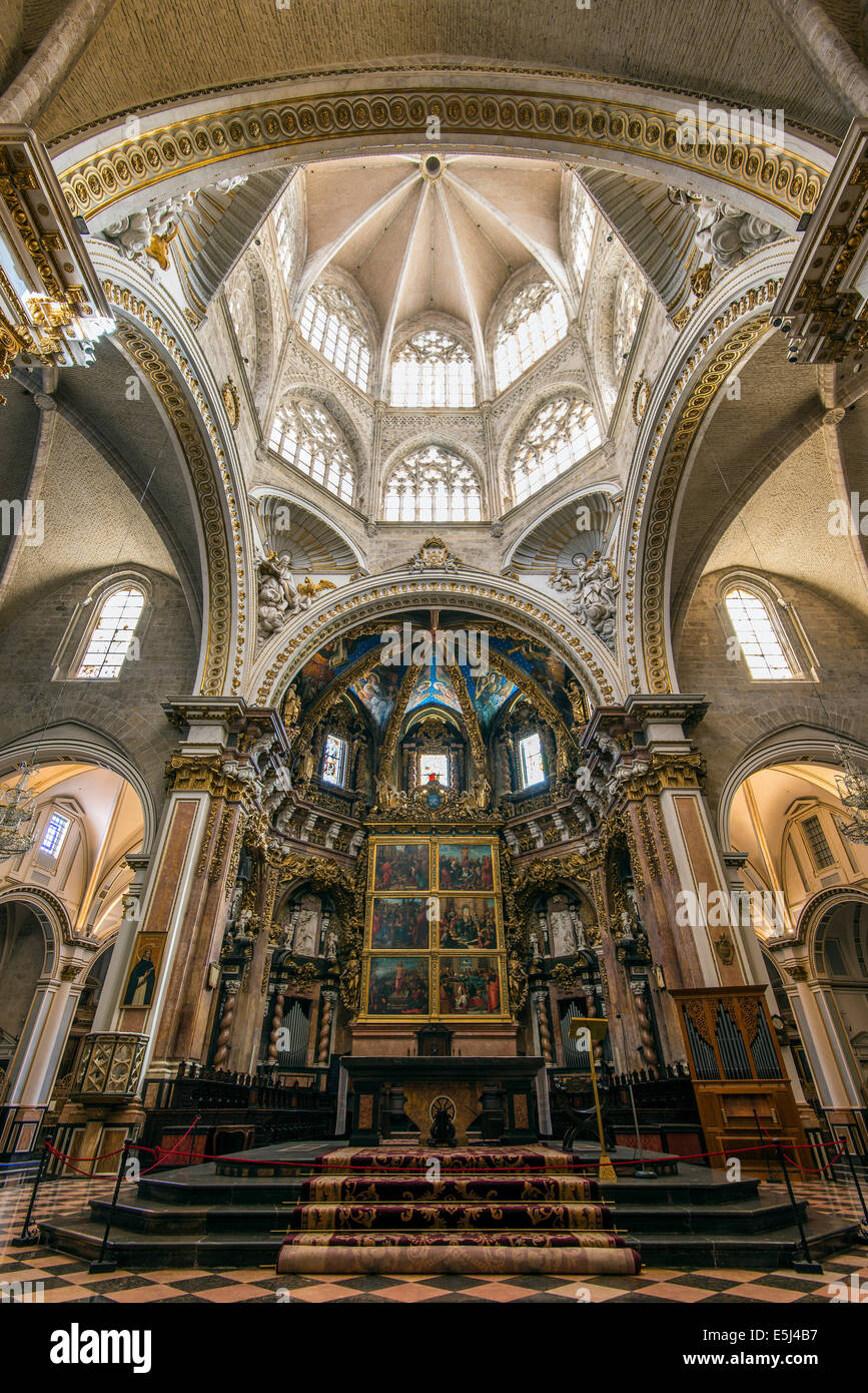Architrav und Altar der Kathedrale oder Catedral, Valencia, Comunidad Valenciana, Spanien Stockfoto