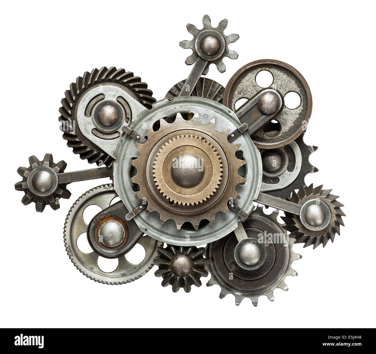 Stilisierte mechanische Collage. Hergestellt aus Metallgetriebe. Stockfoto