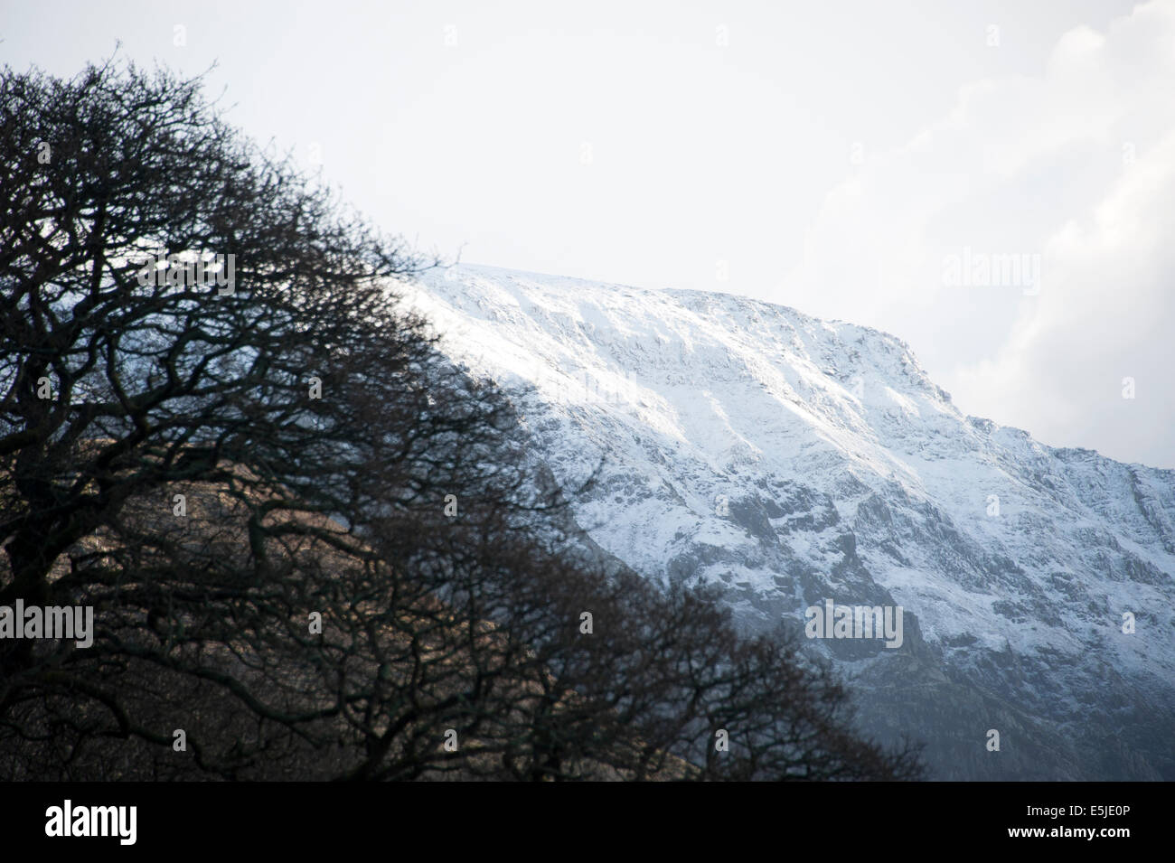 Schneebedeckte Berge Snowdonia North Wales UK Vereinigtes Königreich Großbritannien Stockfoto