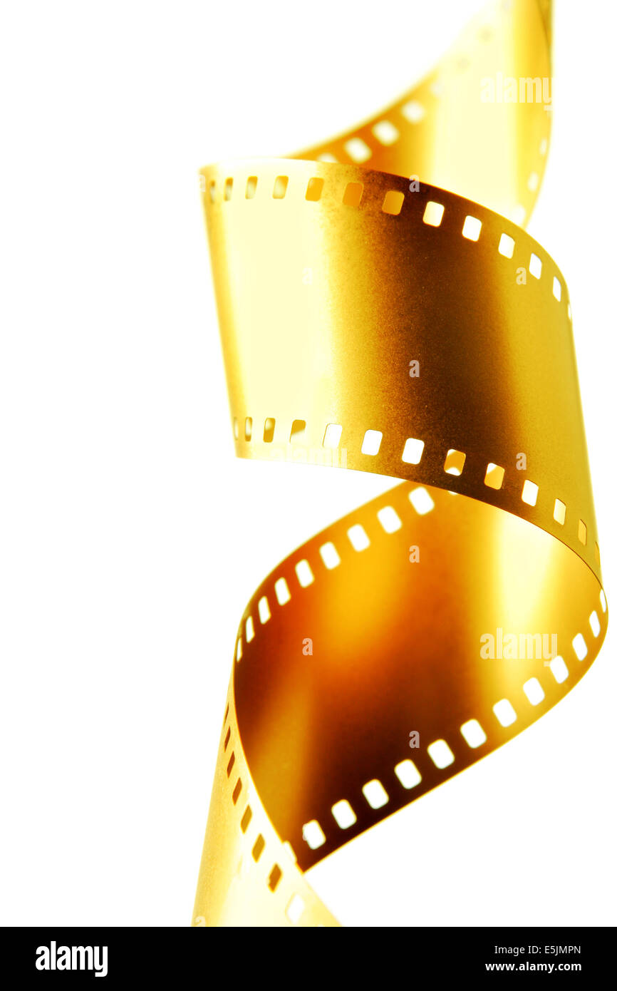 Gold 35 mm-Film isoliert auf weißem Hintergrund Stockfoto
