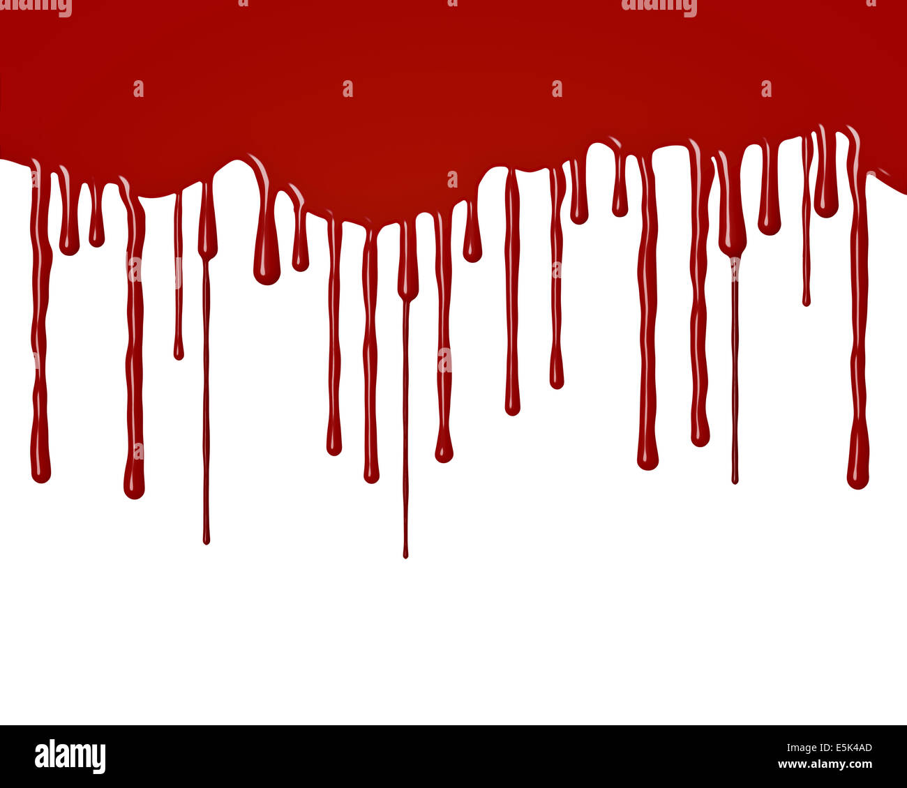 Tropfen von Blut oder roten Farbe nach unten fließt - isoliert auf weiss Stockfoto