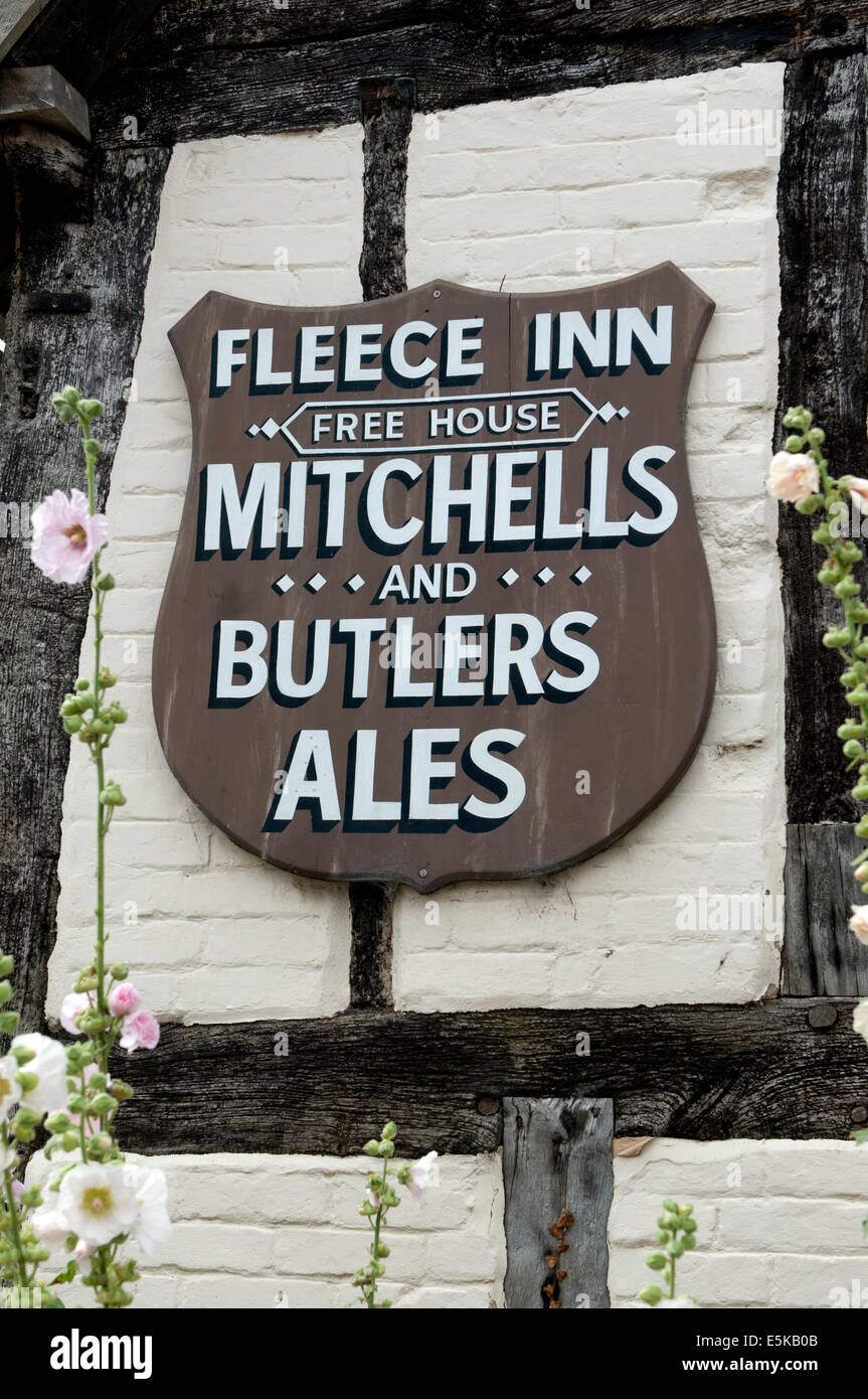 Das Fleece Inn Zeichen, Bretforton, Worcestershire, England, UK Stockfoto