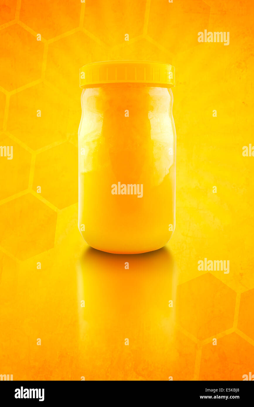 Glas mit schmackhaften und gesunden Bienenhonig. Gesunde Bio-Ernährung. Stockfoto