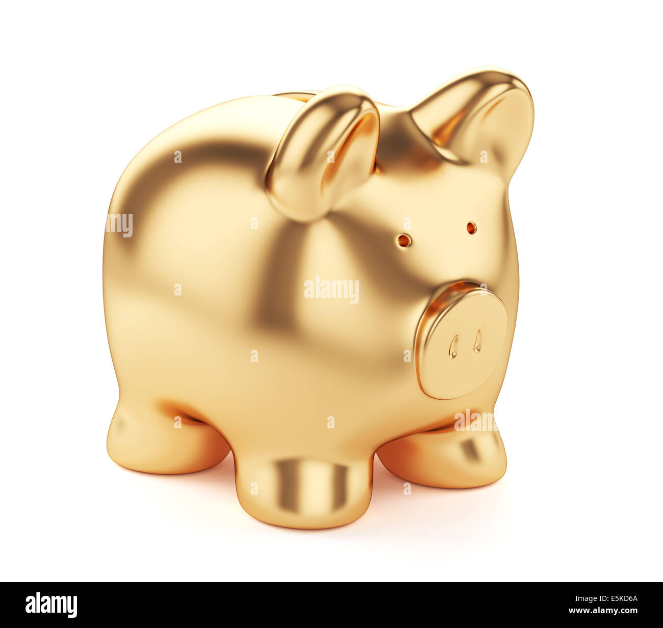 3D Render goldene Sparschwein isoliert auf weißem Hintergrund Stockfoto