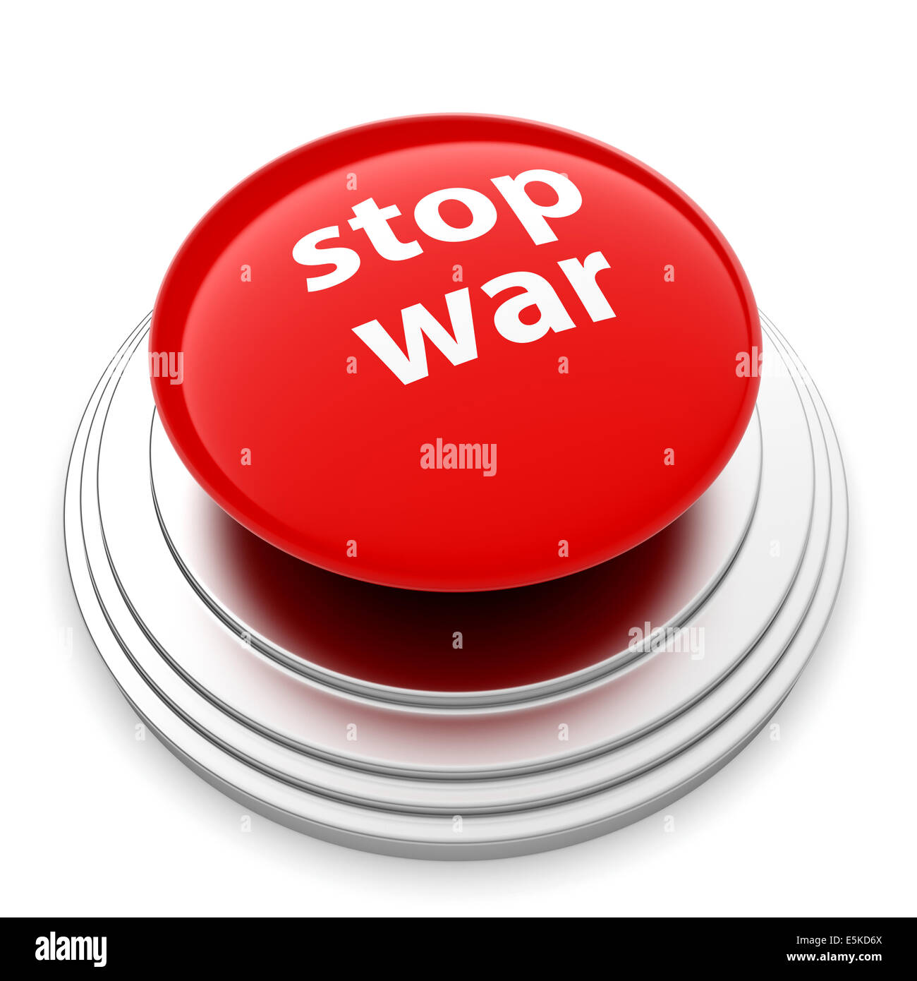 3D Render des roten STOP WAR Knopf isoliert auf weißem Hintergrund Stockfoto