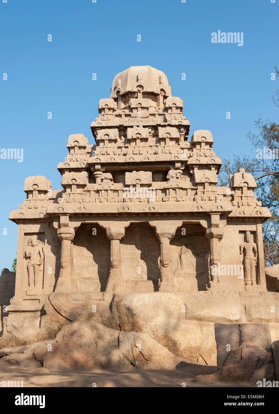 Tempel, Pancha Rathas, Mahabalipuram, Tamil Nadu, Kanchipuram, Indien Stockfoto