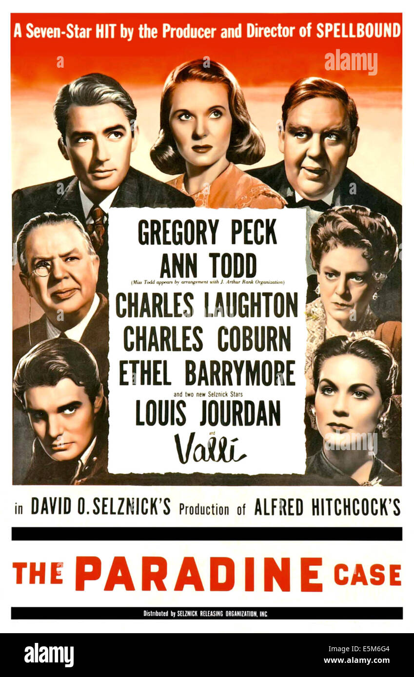 DIE PARADINE Fall (oben) Gregory Peck, Ann Todd, Charles Laughton; (Mitte) Charles Coburn, Ethel Barrymore; (unten) Louis Stockfoto