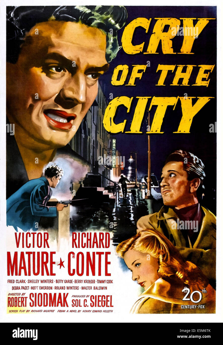 CRY OF THE CITY, Victor Mature (oben links), Richard Conte (oben rechts), Shelley Winters (unten rechts), 1948, TM & © Copyright Stockfoto