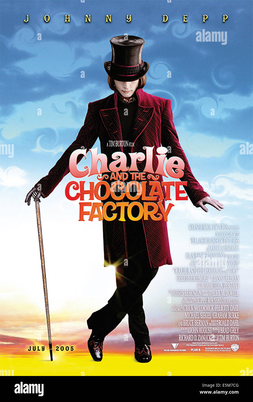 CHARLIE und die Schokoladenfabrik, Johnny Depp, Teaser-Poster-Kunst, 2005. (c) Warner Bros Höflichkeit: Everett Collection Stockfoto