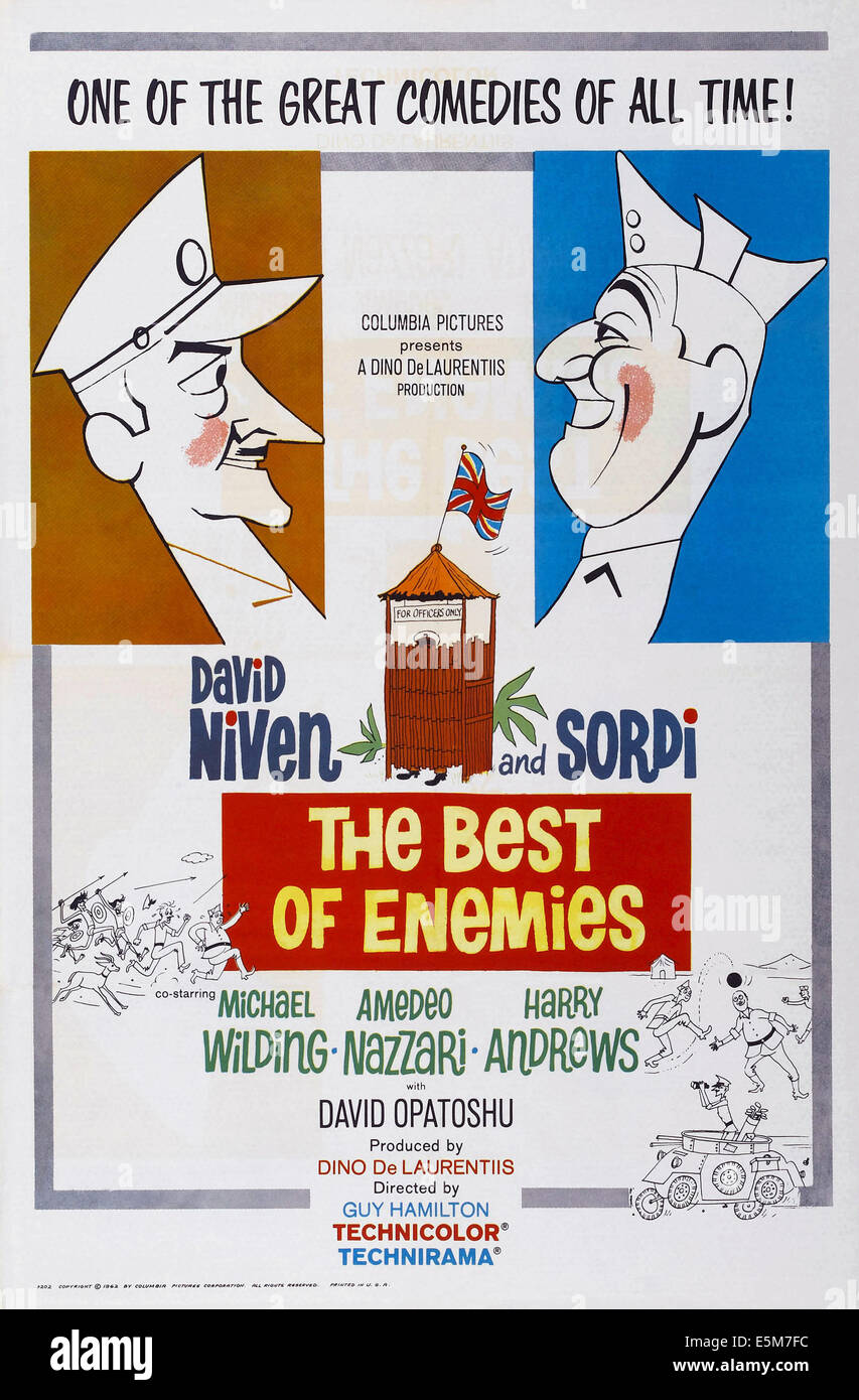 DIE BEST OF ENEMIES, US-Plakat-Kunst, von links: David Niven, Alberto Sordi, 1961 Stockfoto