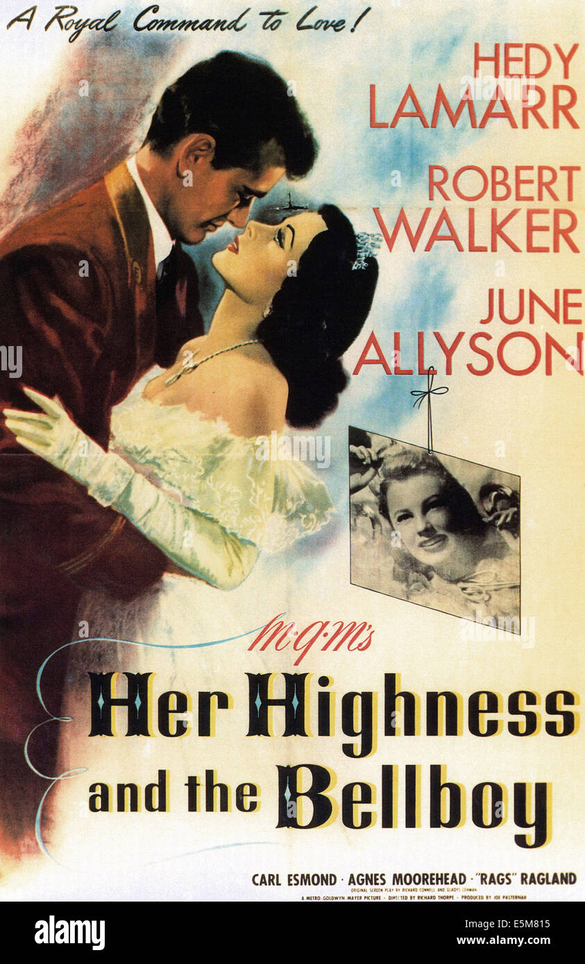 Ihre Hoheit und die HOTELPAGEN, von links: Robert Walker, Hedy Lamarr, June Allyson, 1945 Stockfoto
