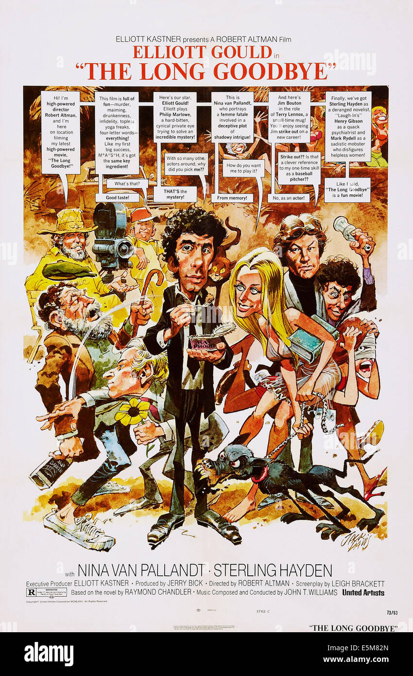 DER lange Abschied, US-Plakat-Kunst, von links: Regisseur Robert Altman, Sterling Hayden, Henry Gibson, Elliott Gould, Nina Van Stockfoto