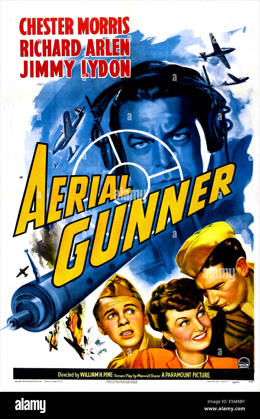 AERIAL GUNNER, US-Poster, Mitte: Chester Morris, unten von links: Jimmy Lydon, Lita Ward, Richard Arlen, 1943 Stockfoto