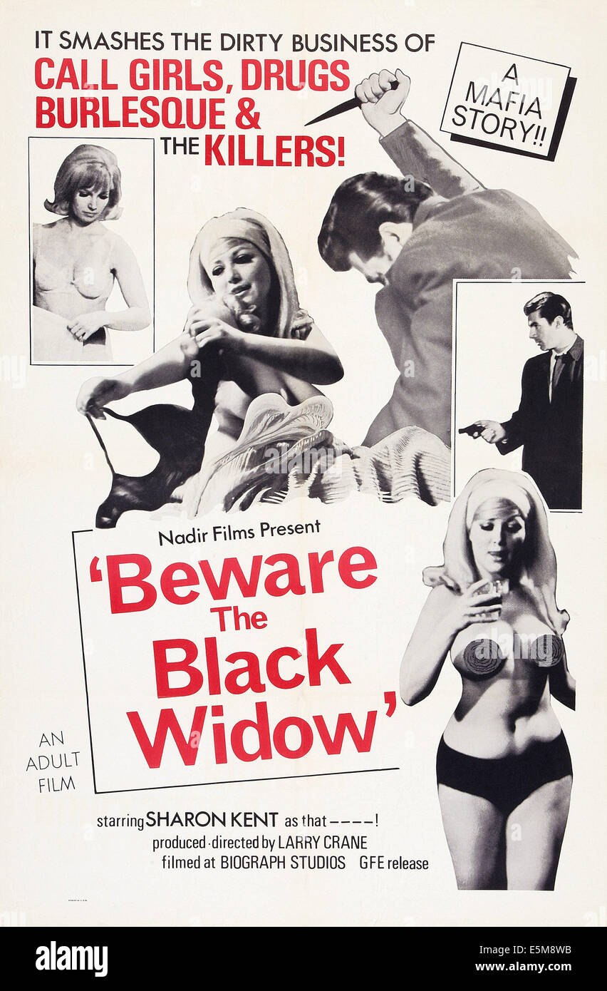 BEWARE THE BLACK WIDOW, Plakatkunst, Mitte und unten rechts: Sharon Kent, 1968 Stockfoto