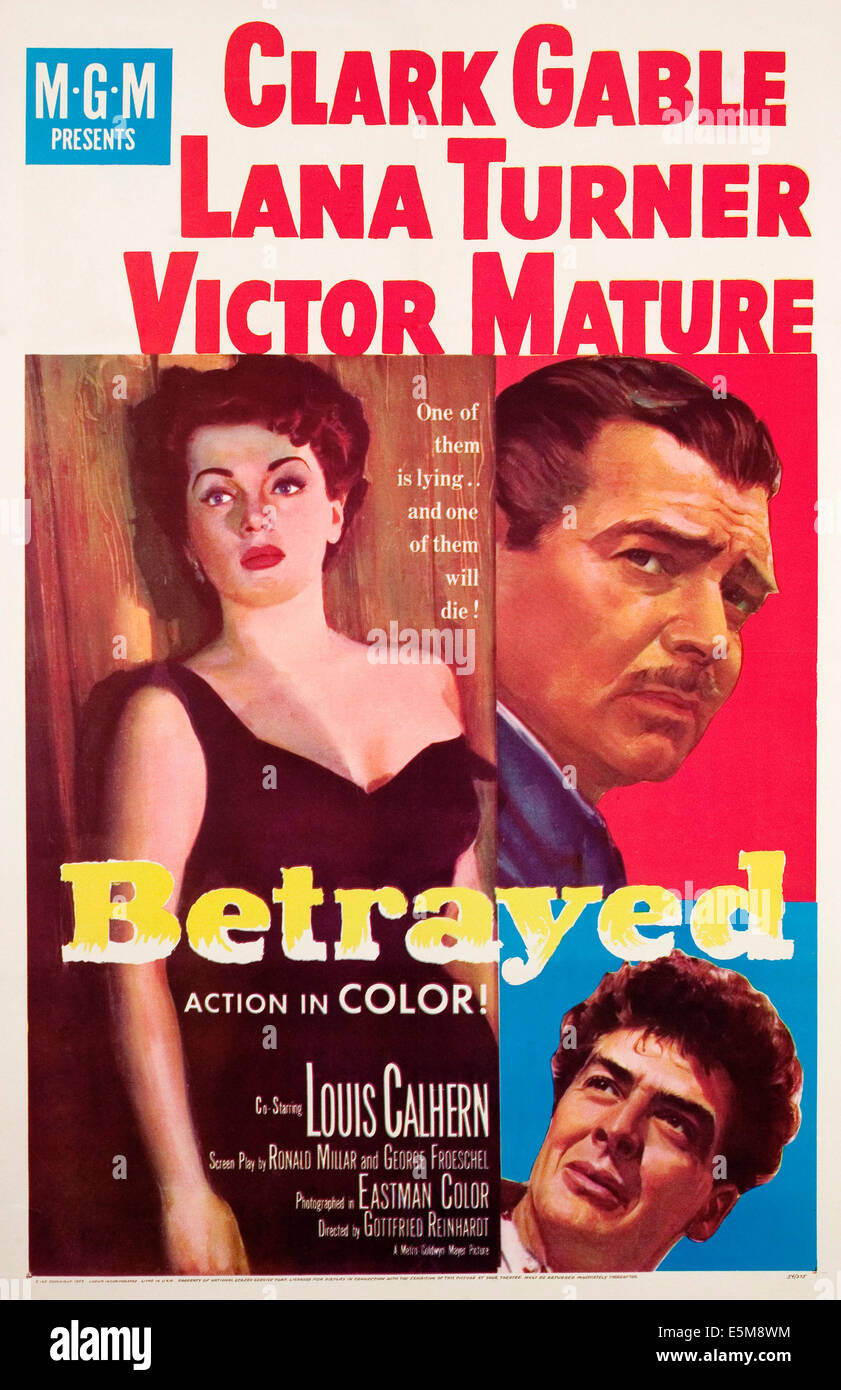 VERRATEN, Lana Turner, Clark Gable, Victor Mature, 1954. Stockfoto
