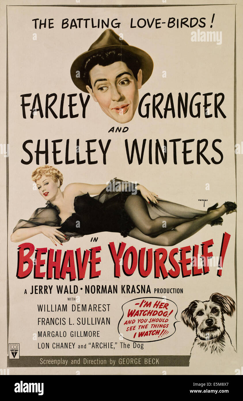 Verhalten Sie sich!, von oben, Farley Granger, Shelley Winters, 1951 Stockfoto