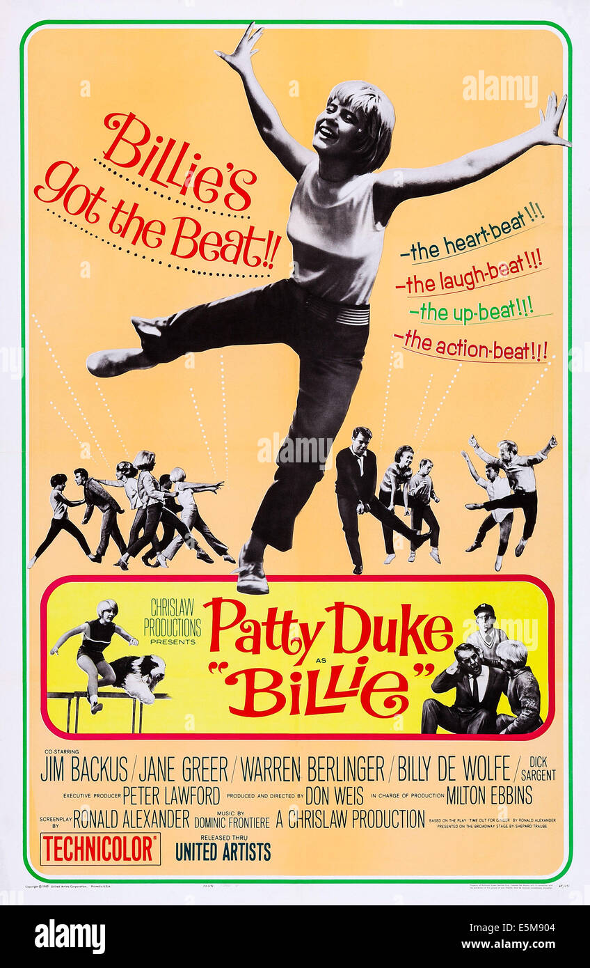 BILLIE, US Plakatkunst, Patty Duke, 1965 Stockfoto