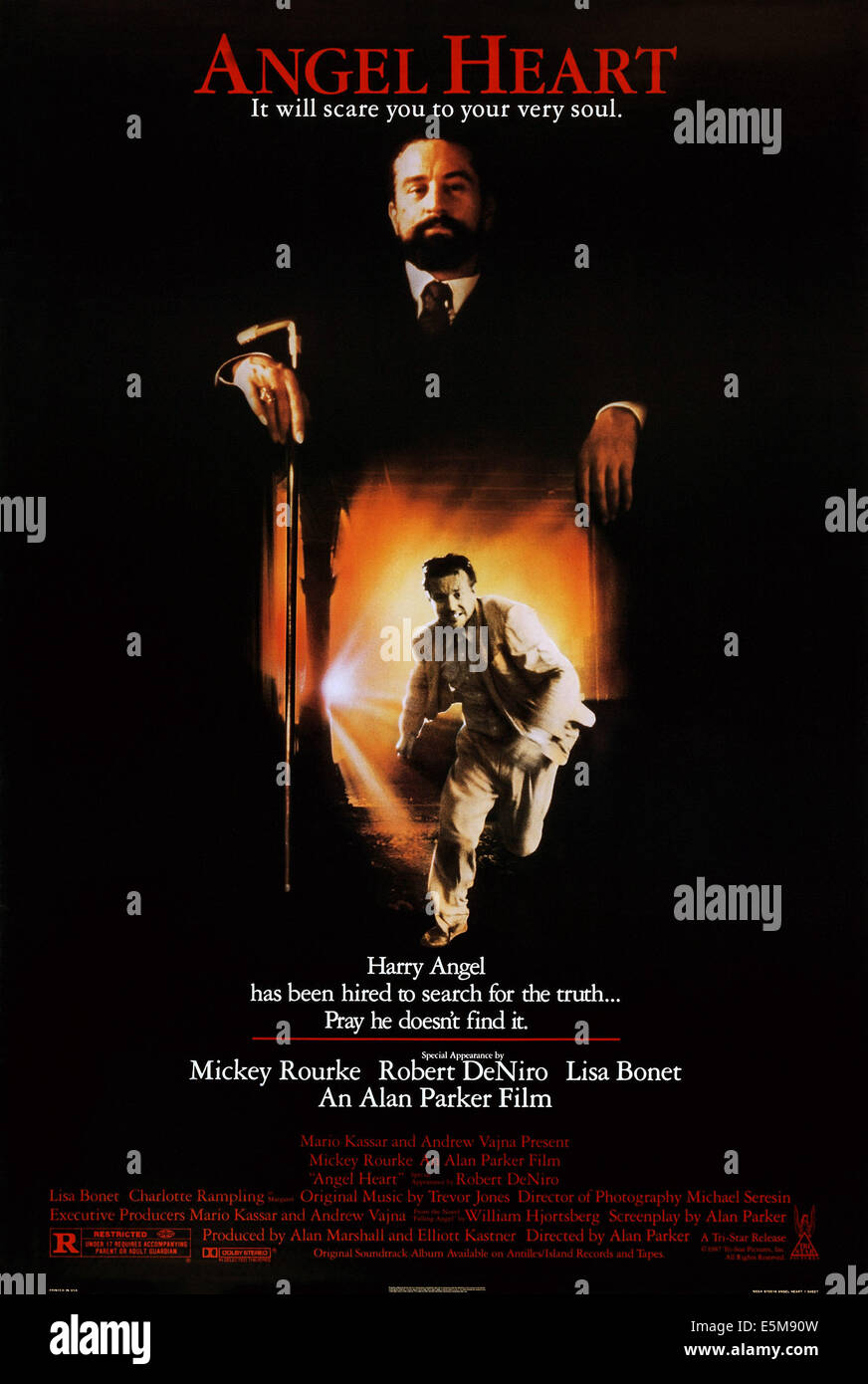 ANGEL HEART, von oben: Robert DeNiro, Mickey Rourke auf Plakatkunst, 1987, © TriStar Bilder/Courtesy Everett Collection Stockfoto