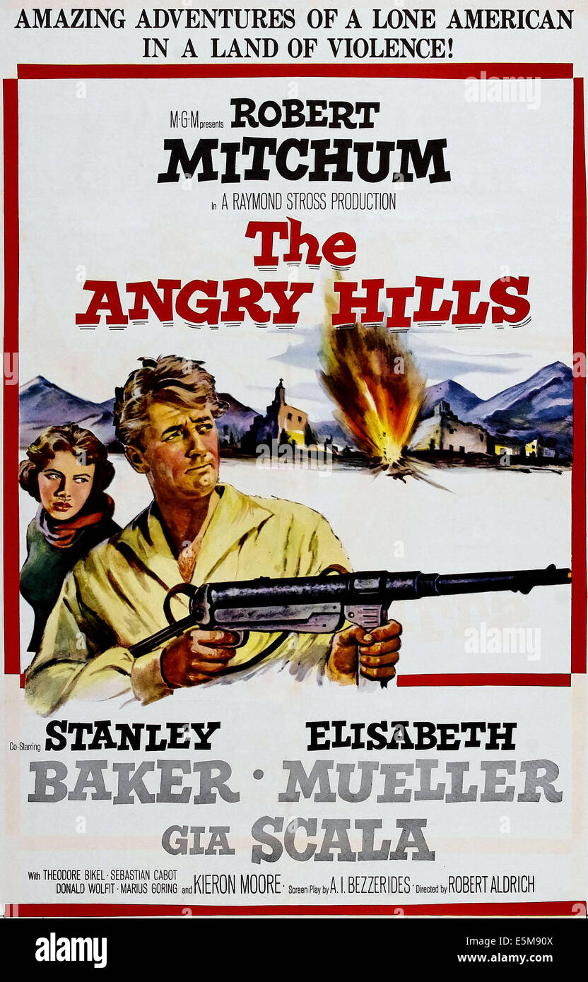 THE ANGRY HILLS, von links: Gia Scala, Robert Mitchum, 1-Blatt Plakatkunst, 1959. Stockfoto