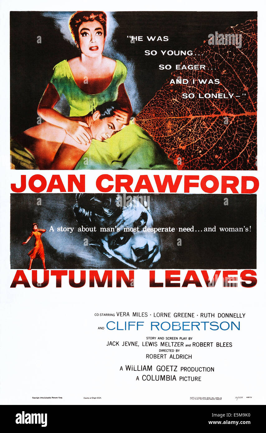 HERBSTLAUB, top-l-r: Cliff Robertson, Joan Crawford, unten: Cliff Robertson auf Plakatkunst, 1956 Stockfoto