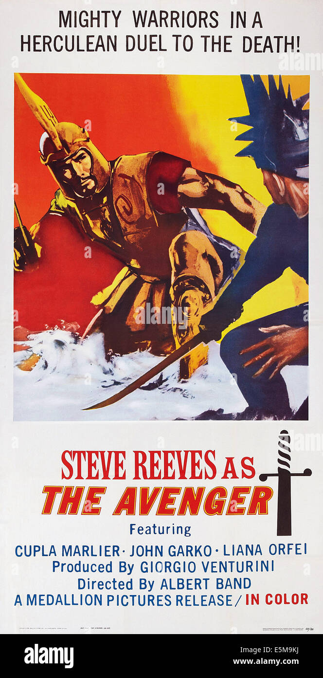 DER Rächer (auch bekannt als LA LEGGENDIA DI ENEA), US-Plakatkunst, Steve Reeves, 1962 Stockfoto