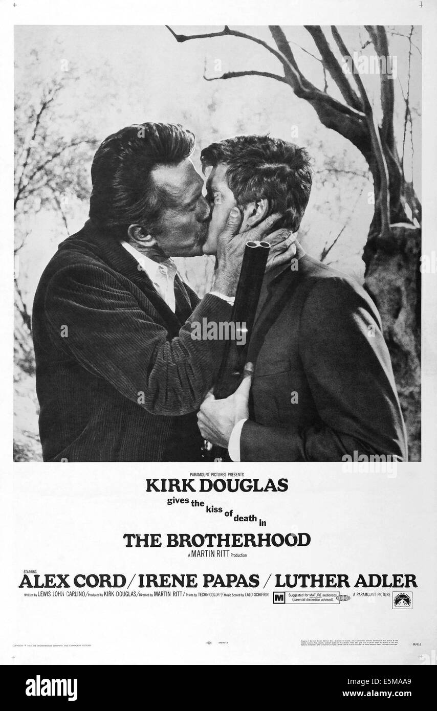 DIE Bruderschaft US-Plakat, von links: Kirk Douglas, Alex Cord, 1968 Stockfoto
