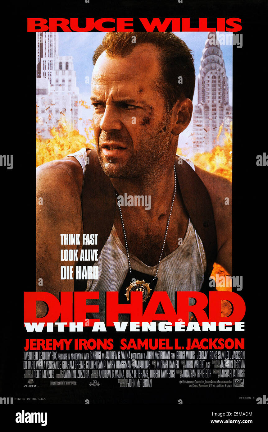 DIE HARD: Mit A Rache, Bruce Willis auf Plakatkunst, 1995, TM und Copyright © 20. Century Fox Film Corp. Alle Rechte vorbehalten. Stockfoto
