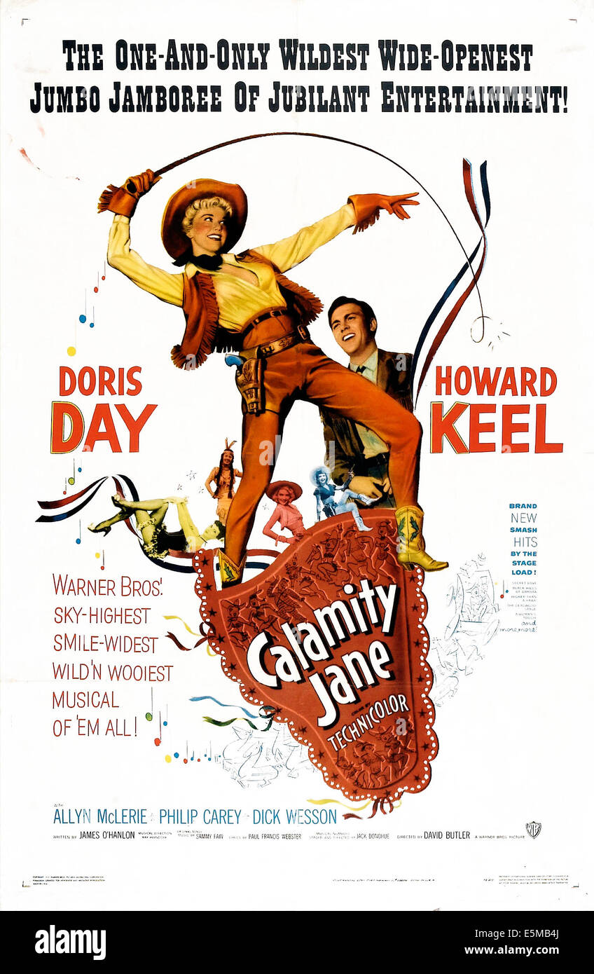 CALAMITY JANE, USA Plakatkunst, Doris Day, Howard Keel, 1953 Stockfoto