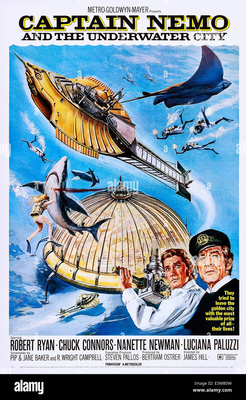 Kapitän NEMO AND THE UNDERWATER CITY, l-r: Chuck Connors, Robert Ryan auf Plakatkunst, 1969. Stockfoto