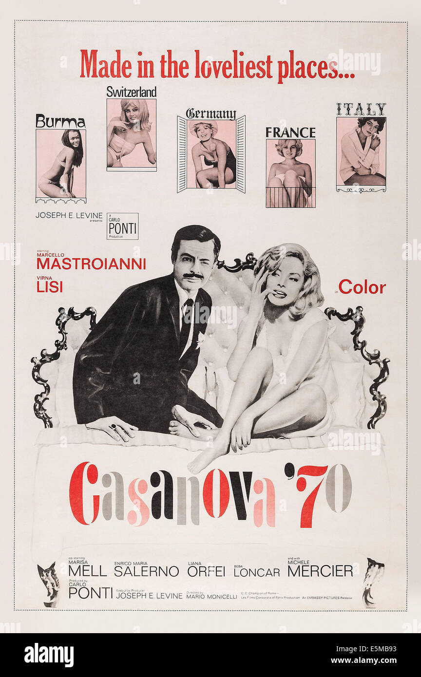 CASANOVA 70, US-Plakat, von links: Marcello Mastoianni, Virna Lisi, 1965 Stockfoto