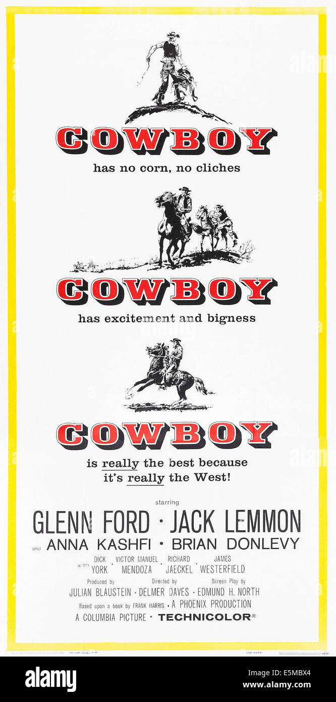 COWBOY, Plakatkunst, 1958. Stockfoto