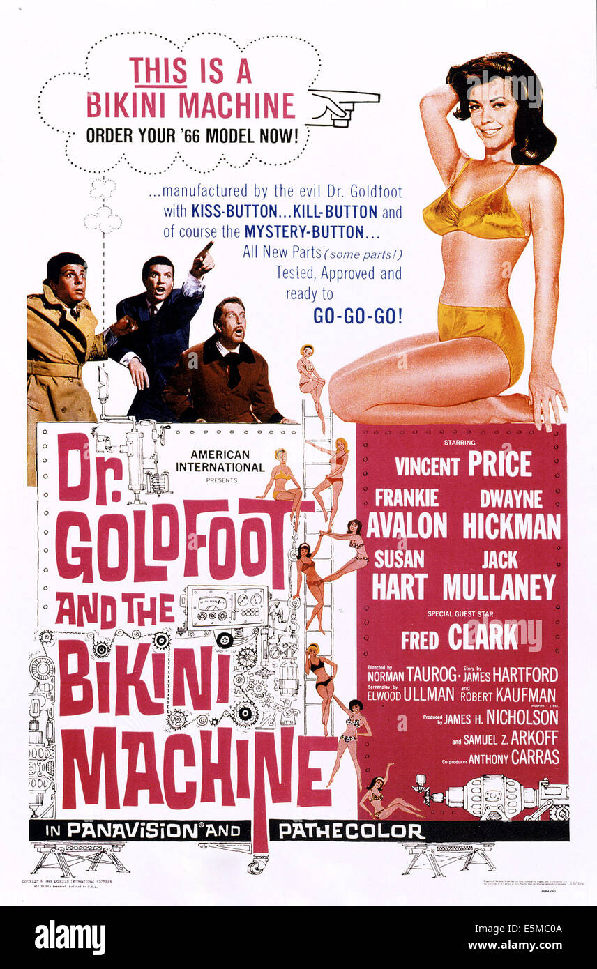 DR. GOLDFOOT und der BIKINI Maschine, oben von links: Frankie Avalon, Dwayne Hickman, Vincent Price, Susan Hart, 1965 Stockfoto
