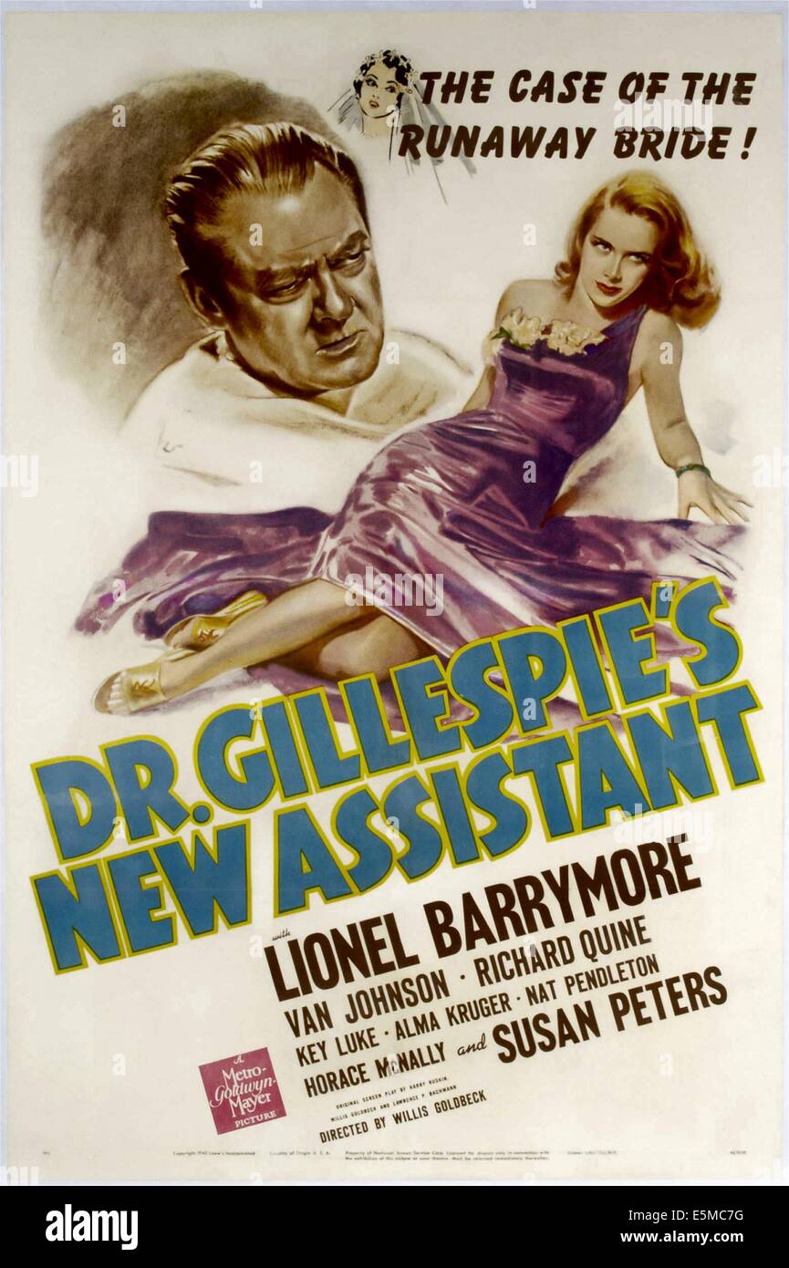 DR. GILLESPIE neue Assistenten, von links: Lionel Barrymore, Susan Peters, 1942. Stockfoto