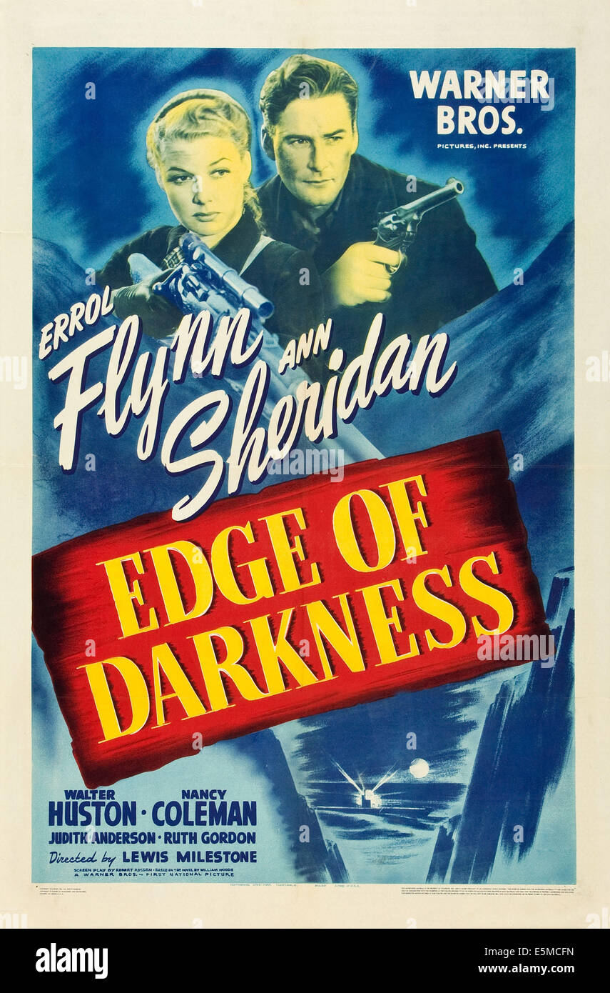 EDGE OF DARKNESS, Ann Sheridan, Errol Flynn, 1-Blatt Plakatkunst, 1943. Stockfoto