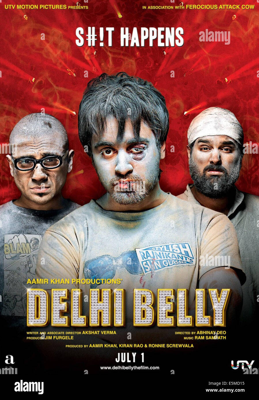 DELHI BELLY, internationalen Poster in englischer Sprache, von links: Vir Das, Imran Khan, Kunaal Roy Kapur, 2011 © UTV Motion Stockfoto