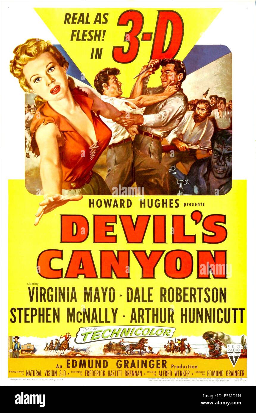 Des Teufels CANYON, US-Plakat, von links: Virginia Mayo, Dale Robertson, Stephen McNally, Arthur Hunnicutt, 1953 Stockfoto