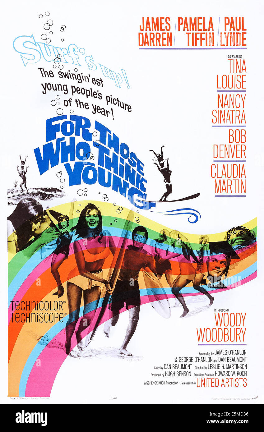 FÜR diejenigen, die denken junge l-r: James Darren, Tina Louise, Pamela Tiffin, James Darren, Pamela Tiffin, Woody Woodbury auf Plakat Stockfoto