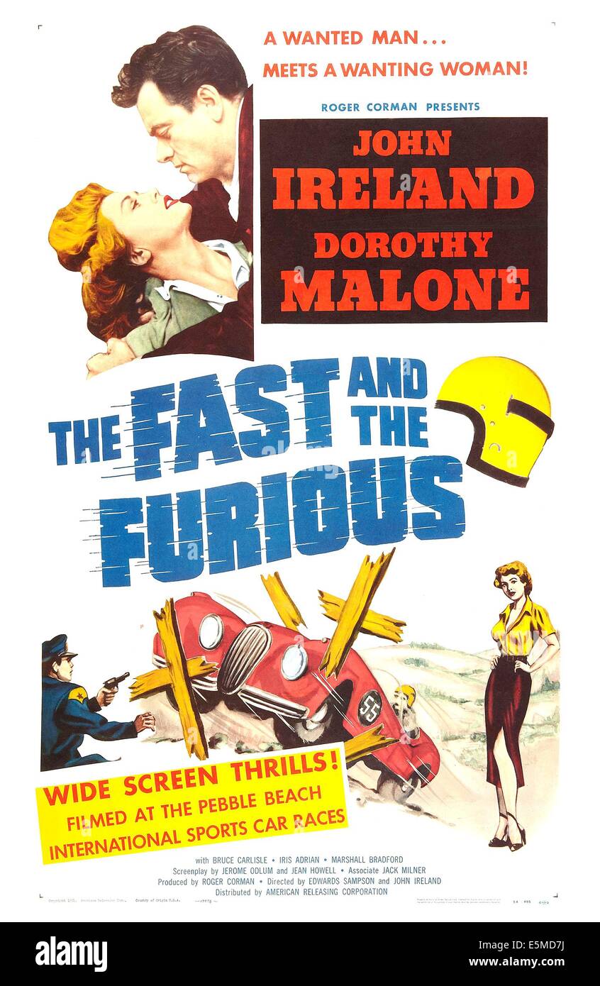 DER FAST AND THE FURIOUS, US-Plakat, oben von links: Dorothy Malone, John Ireland, 1955 Stockfoto