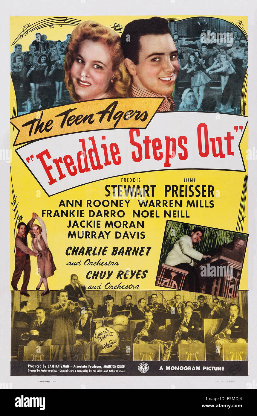 FREDDIE STEPS OUT, US Plakatkunst, oben von links: June Preisser, Freddie Stewart, 1946 Stockfoto