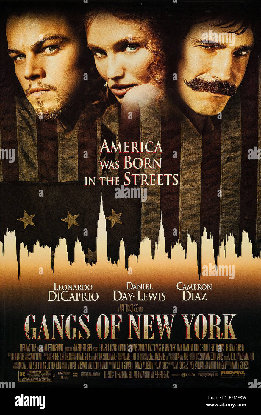 GANGS OF NEW YORK, US Plakatkunst, von links: Leonardo DiCaprio, Cameron Diaz, Daniel Day-Lewis, 2002, © Miramax /courtesy Stockfoto