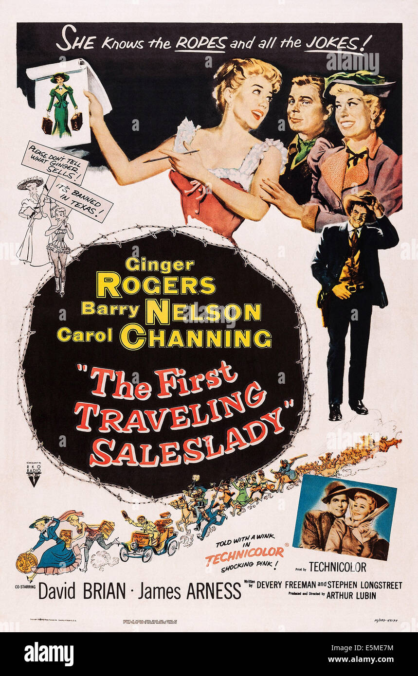 DIE ersten Reisen Verkäuferin, US Plakatkunst, von links: Ginger Rogers, Barry Nelson, Carol Channing, 1956 Stockfoto